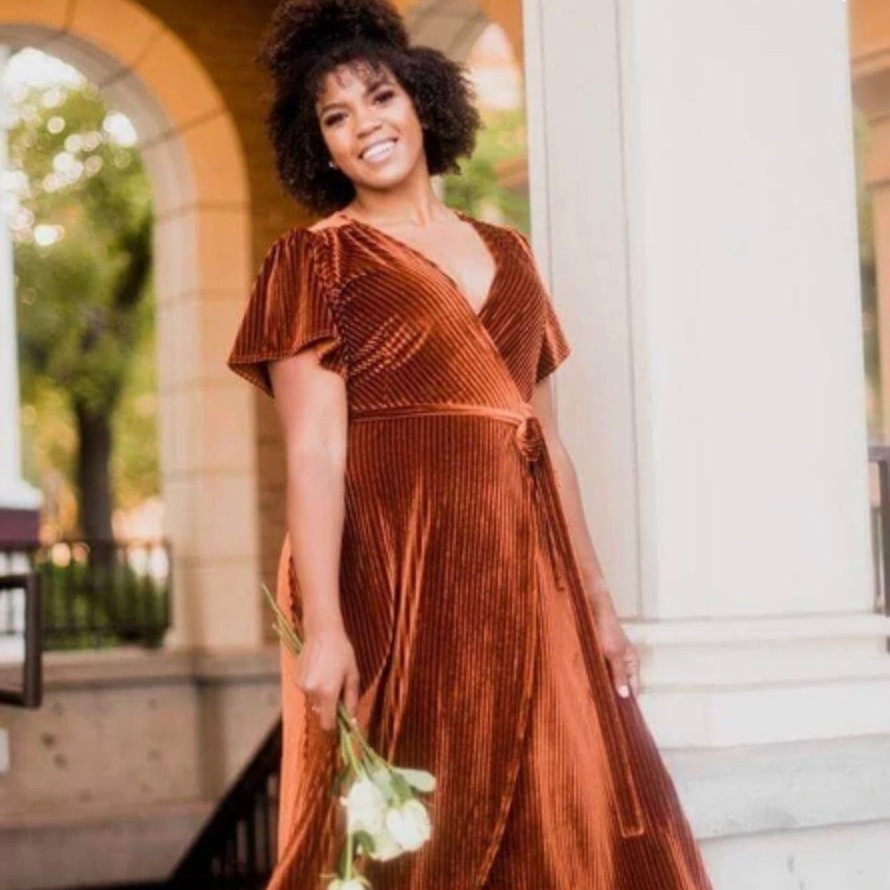 Baltic Born Rust Brown Velvet Wrap Dress